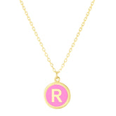 14K Pink Enamel R Initial Necklace